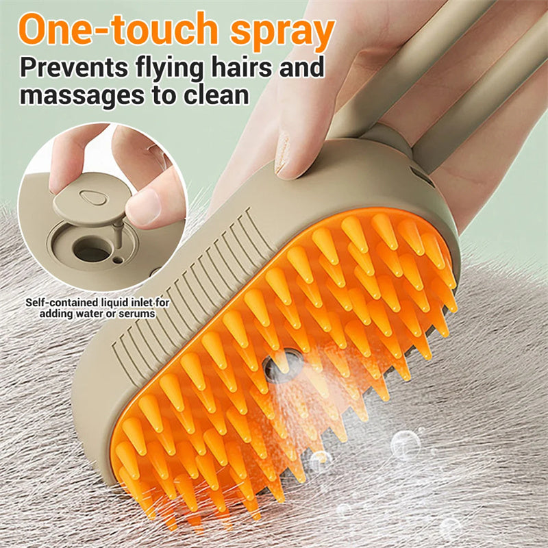 Steam Pet Grooming Brush – USB Rechargeable Anti-Static Spray Comb