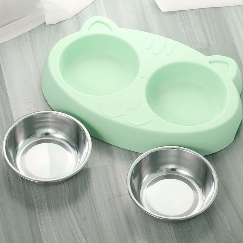 Double Stainless Steel Dog Bowls with Non-Slip Resin Stand – Raised Food & Water Feeder for Cats and Dogs |