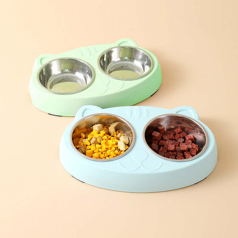 Double Stainless Steel Dog Bowls with Non-Slip Resin Stand – Raised Food & Water Feeder for Cats and Dogs |