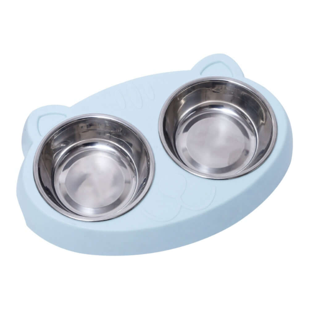 Double Stainless Steel Dog Bowls with Non-Slip Resin Stand – Raised Food & Water Feeder for Cats and Dogs |