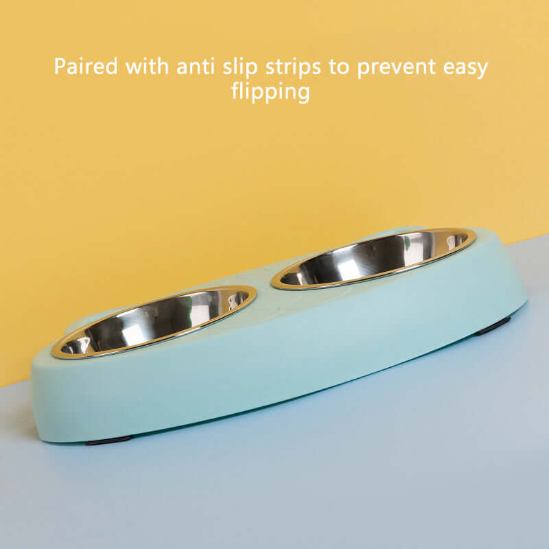 Double Stainless Steel Dog Bowls with Non-Slip Resin Stand – Raised Food & Water Feeder for Cats and Dogs |