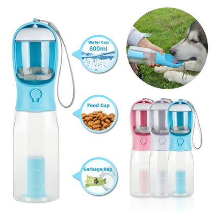 3-in-1 Portable Dog & Cat Water Bottle with Food Feeder & Poop Dispenser |