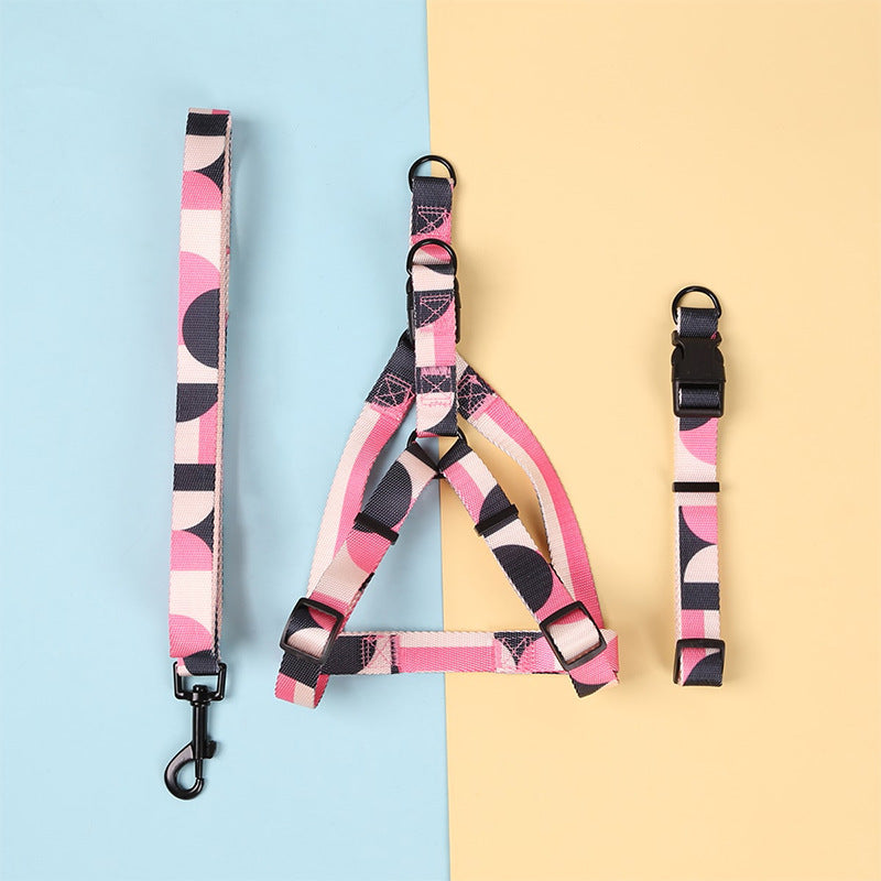 Adjustable Pet Collar, Leash & Harness Set – Durable Polyester, Comfortable Fit for Dogs & Cat