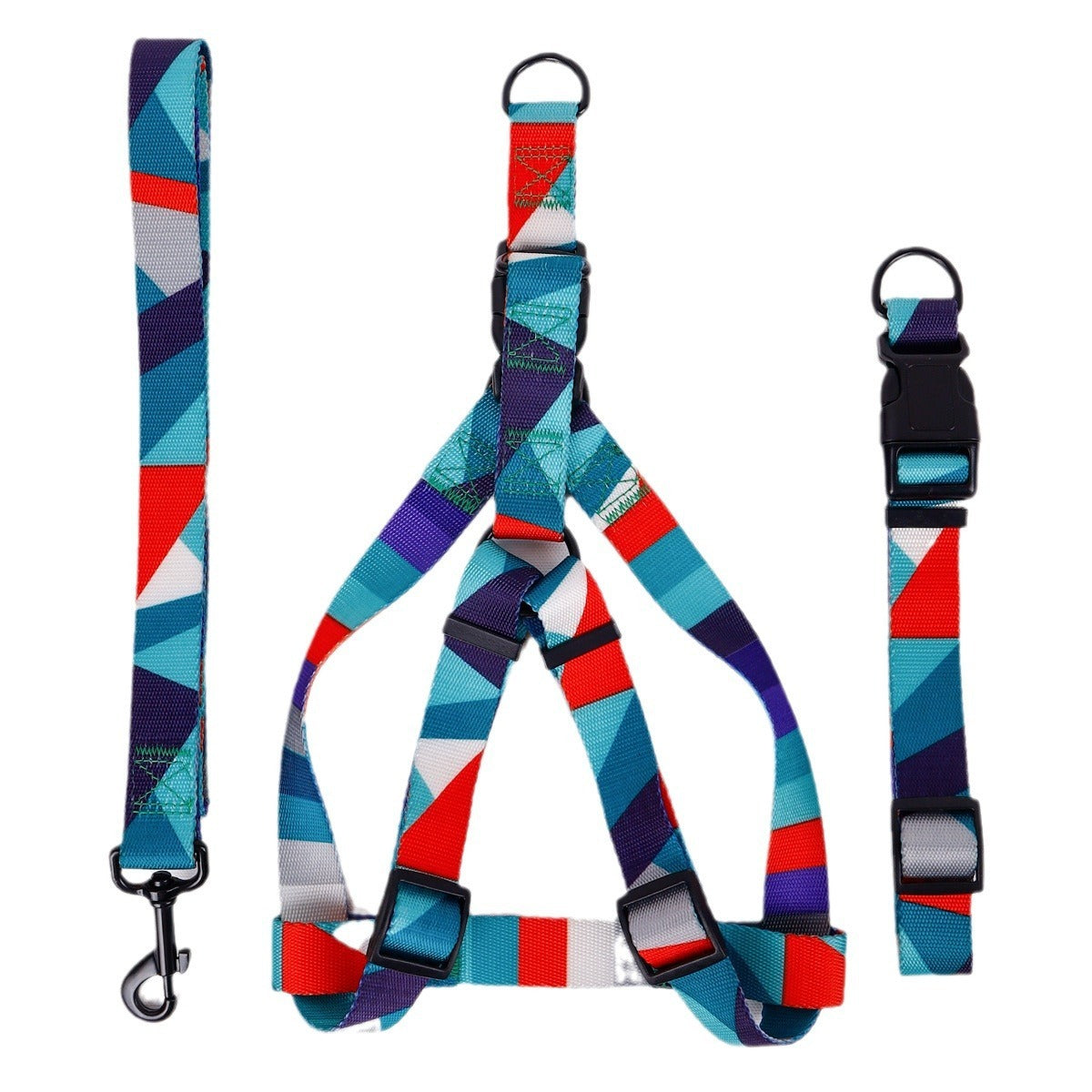 Adjustable Pet Collar, Leash & Harness Set – Durable Polyester, Comfortable Fit for Dogs & Cat