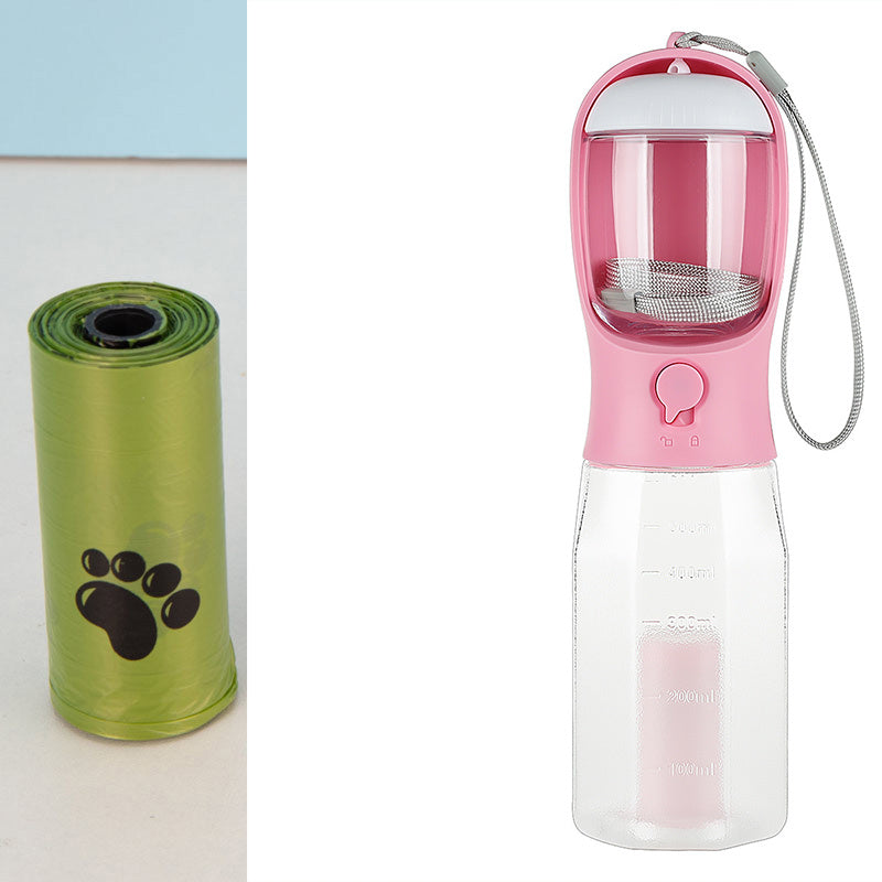 3-in-1 Portable Dog & Cat Water Bottle with Food Feeder & Poop Dispenser |