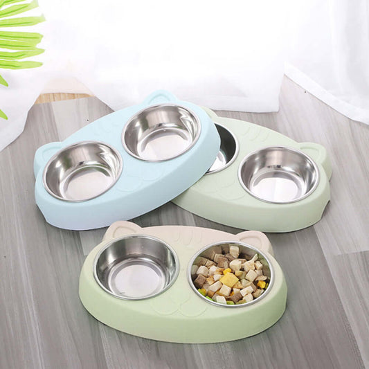 Double Stainless Steel Dog Bowls with Non-Slip Resin Stand – Raised Food & Water Feeder for Cats and Dogs |