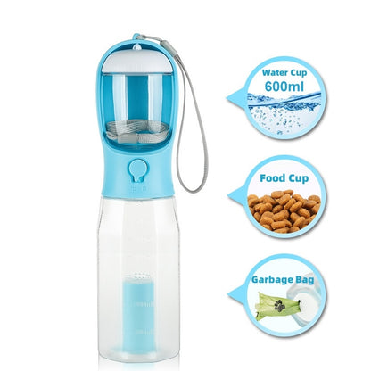 3-in-1 Portable Dog & Cat Water Bottle with Food Feeder & Poop Dispenser |